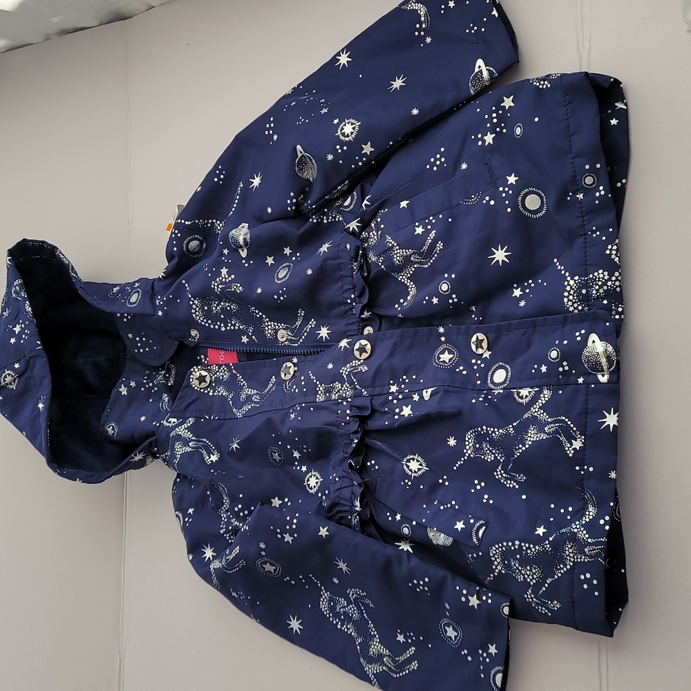 London Fog Girl's Lightweigh Hooded Jacket Blue/Silver stars, unicorns,S…